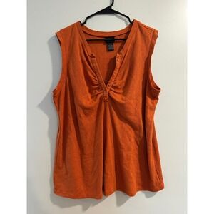 Torrid Orange Metallic Diamond Pointelle Knit Henley Sleeveless Top Plus Size 3